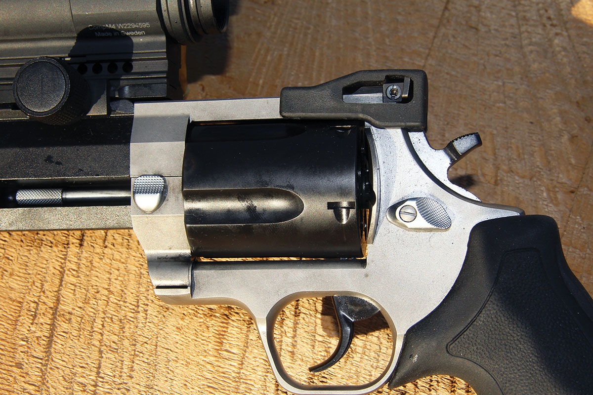 The Taurus Raging Hunter 460 S&W Magnum Two Tone with 8.37-inch barrel was used for testing, a design that includes a stout dual-locking cylinder.